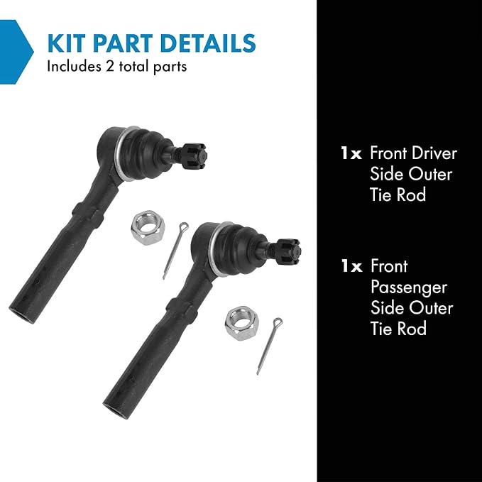 TRQ Front Outer Tie Rod Set 2 Piece Compatible with 1995-2005 Chevrolet Cavalier 95-05 Pontiac Sunfire