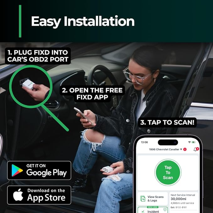 FIXD Bluetooth OBD2 Scanner for iPhone & Android - Diagnostic Scan Tool for Repairs and Car Buying - Check Engine Code Reader & Enhanced Codes - (1 Pack w/Free 14-Day FIXD Premium Bundle)