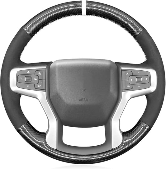 MEWANT DIY PU Carbon Fiber Suede Steering Wheel Cover for Chevy Silverado Blazer 1500 Silverado 2500/3500 Suburban
