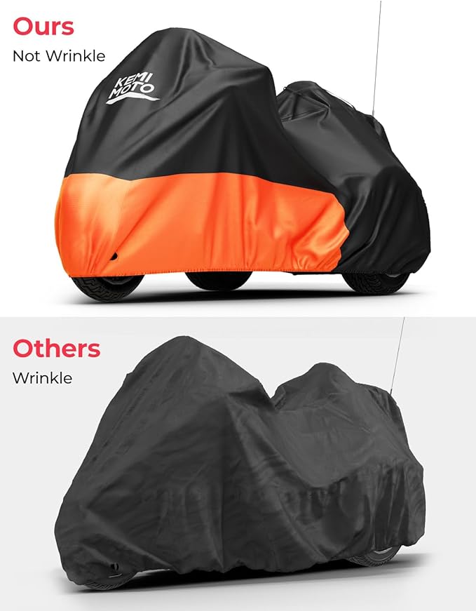 KEMIMOTO Heavy Duty 420D Motorcycle Trike Cover with Antenna Opening 3 Wheel Waterproof Cover Compatible with Trike Models Freewheeler, Tri Glide Outdoor All Weather Protect from Dust Sunlight Rain