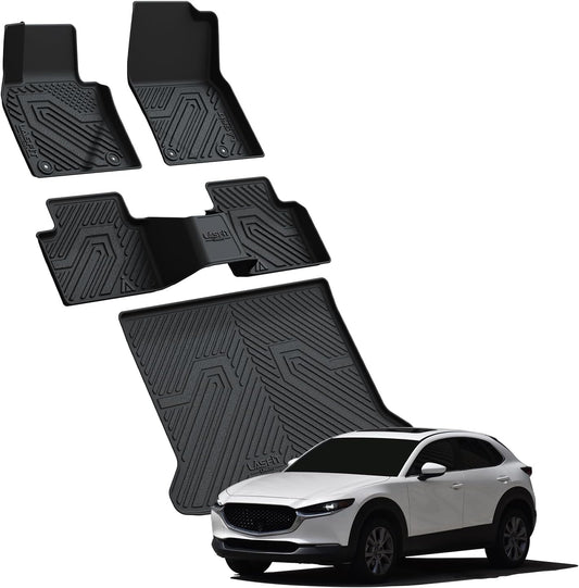 LASFIT Floor Mats & Cargo Mat Fit for Mazda CX-30 2025-2020 Custom Fit TPE All Weather Car Mats 2025 2024 2023 2022 2021 2020 Floor Liners & Trunk Mat Full Set Accessories for Mazda CX30, Black
