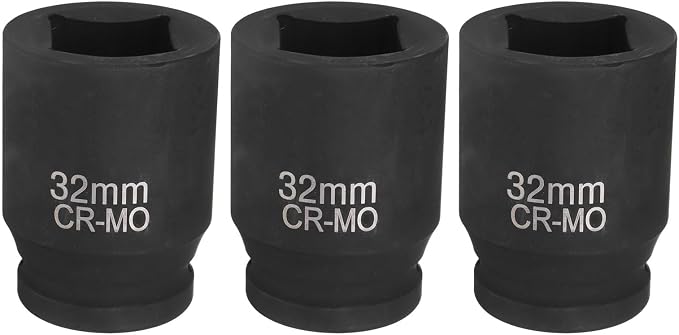 HARFINGTON 3pcs 4 Point Square Socket 1" Drive 32mm Metric CR-MO Phosphate Blackening Standard Wheel Impact Sockets for Auto Repair Mechanical Maintenance Home Install