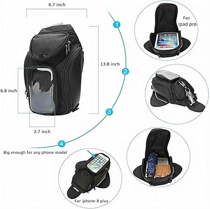 Tank Bag Motorcycle Magnet for Zero FX 2013 2014 2015 2016 2017 2018 2019 2020 2021 2022 2023，Oxford Motorcycle Bag with Touchscreen Mobile Phone Pocket
