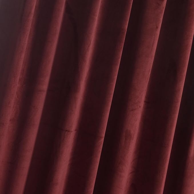 Roslynwood Luxury Soft Ruby Wine Velvet Curtains 63 inches Long Back Tab Thermal Insulated Blackout Window Drapes for Living Room/Bedroom/Dining Room, W52 x L63, 2 Panels