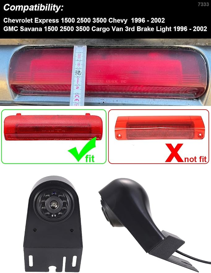 Car Top Mount Reverse Parking Camera, for Chevrolet Express 1500 2500 3500 Chevy 1996-2002, GMC Savana 1 500 2500 3500 Cargo Van 3rd Brake Light 1996-2002