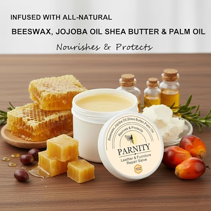 All-Natural Leather & Wood Furniture Repair Salve 7oz, Leather Conditioner & Polisher for Car Seats, Wood Flooring, Couches, Saddles, Boots & Bags