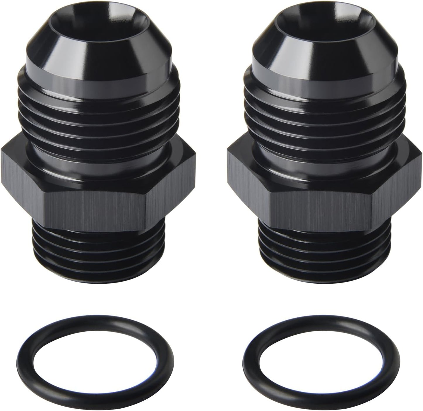 10AN Male Flare to 6AN ORB O-ring Boss Fuel Pump Rail Adapter Fitting Aluminum Black, Pack of 2