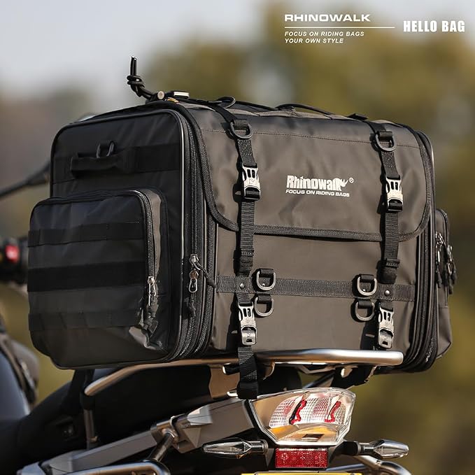 Rhinowalk Motorcycle Saddle Bag Motorbike Tail Bag Waterproof Expandable Pannier Bag Powersports Travel Luggage 80L (Black)