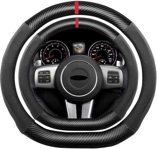 D Shape Suede Carbon Fiber Steering Wheel Cover, Compatible with Dodge Challenger Charger Durango 15 inch Flat Bottom Soft Suede Leather Sport Non-Slip Automotive Interior Accessories