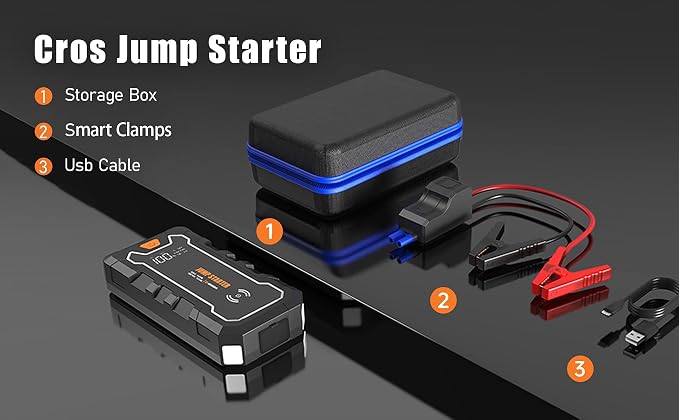 Cros 3500A Car Battery Jump Starter, 24000mAh Battery Booster Pack with Wireless Charger, 12V Portable Jump Box Jumper Starter for Up to 9.0L Gas & 7.0L Diesel Engines, Power Bank & LED Flashlight