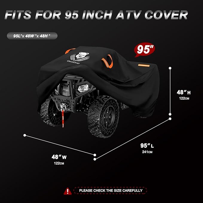 ATV Covers Waterproof Outdoor,4 Wheeler and Quad Cover,Durable and UV-Resistant,All Weather Protection Four Wheeler Storage Cover,Fit for Polaris Honda Yamaha-95x48x48 Inch