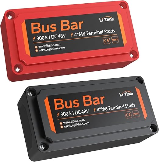 LiTime 300A Bus Bar 4*M8 Terminal Posts for LiFePO4 Batteries High Voltage and Current Suitable for Automotive, Marine, and Solar Applications and Electrical System (Red+Black)