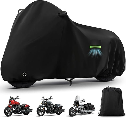 Motorcycle Cover Waterproof for Indian Chief Dark Horse/Chief Bobber/Super Chief Limited, Heavy Duty Outdoor Sun UV Rain Dust All Weather Protection Motorbike Cover with Soft Cotton Lining & Lock Hole