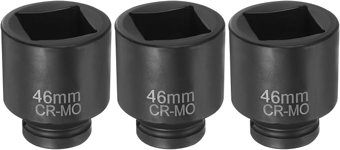 HARFINGTON 3pcs 4 Point Square Socket 1" Drive 46mm Metric Square Impact Socket CR-MO Blackening Standard Wheel Sleeve Pneumatic Sleeve Tool for Auto Repair Mechanical Maintenance Home Use