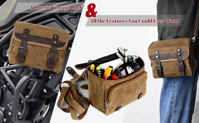 Motorcycle Bags Vintage Motorcycle Tool Bag Waterproof Messenger Bag Bike Tank Bag Saddle Bag Canvas Sissy Bar Bag Handlebar Bag for Powersports Camera Bag Gift for Men