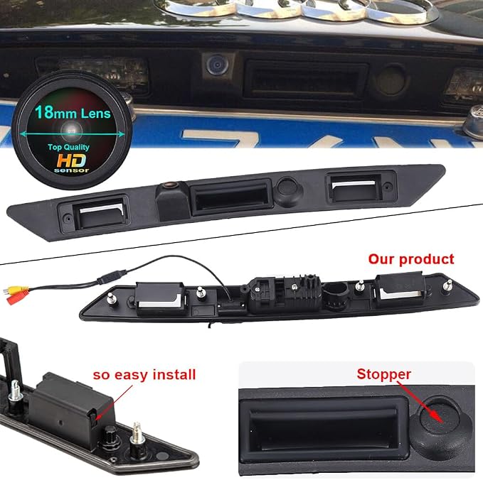 1280 * 720 Pixels HD Car Rear View Trunk Handle Camera Parking Reverse Back up Camera Replacement for Audi A3 A4 S5 S6 Q7 RS3 S3 RS4 S4 RS6 S6 A6 A6L C6 Plus RS Variants Kombi Waterproof Night Vision