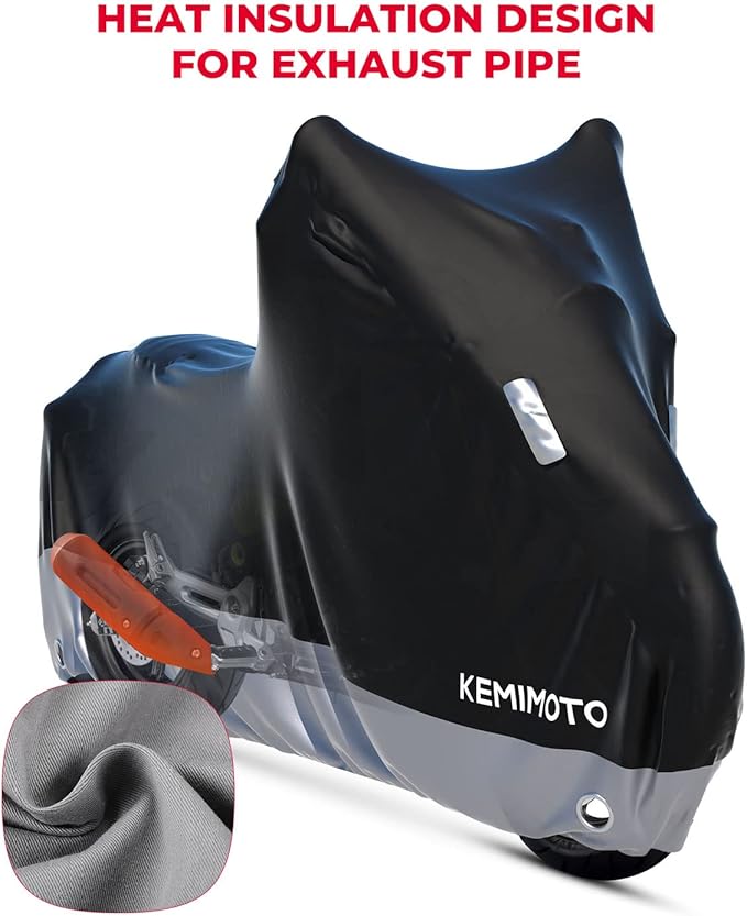 KEMIMOTO Heavy Duty 300D Motorcycle Cover Waterproof with Tail Tidy Window Fit for Grom Navi Monkey Z125 Benelli Mini Motorbike Covers with Soft Cotton Lining & Lock Hole UV Dust Outdoor All Weather