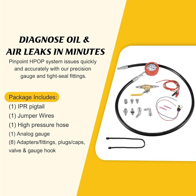 HPOP High Pressure Oil Leak Test Kit – Fits for Ford 6.0L & 7.3L Powerstroke F250/F350 1994-2007 – Diagnostic Tool with Gauge for Air & Fuel System Check