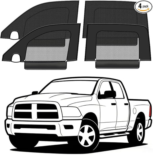 Custom-Fit Car Ram1500 2019-2025 Side Window Sunshade, Rear Baby Car Sunshade,Double-Layer Mesh & Oxford Cloth with Zipper, Privacy Cover/Insect Screen for Camping, UV Protection, Easy Installation