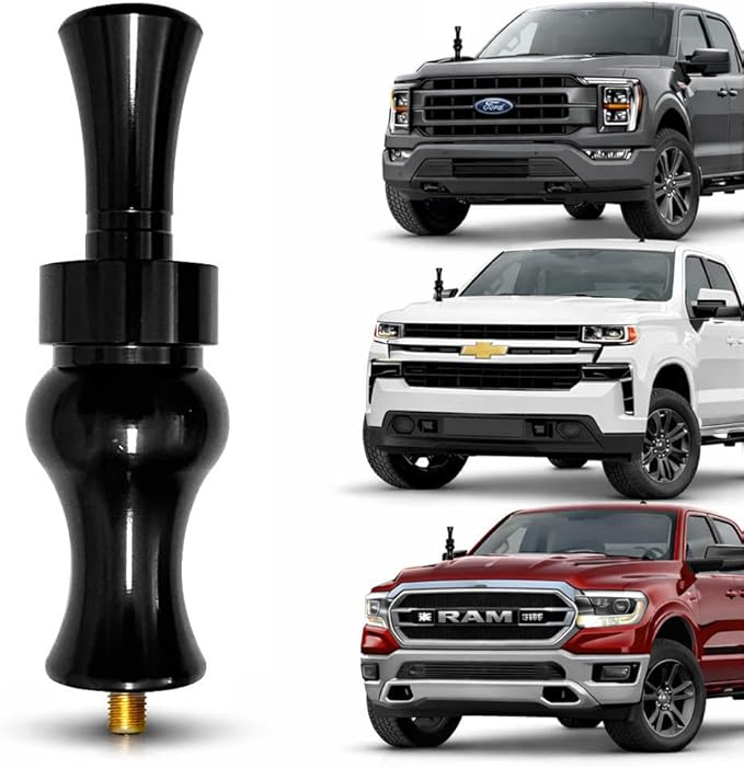 Duck Call Truck Antenna, Short 5.5 Inch Heavy Duty Anodized Aluminum Radio Antenna, Universal Kit Fits Most Trucks Including F150, F250, Maintains Reception, Unique Truck Accessories and Gifts (Black)