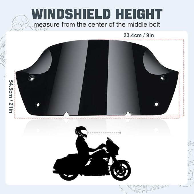9" Motorcycle Windshield Accessories Fits Harley Touring 2023.5-Later Street Glide Models (Dark Gray)