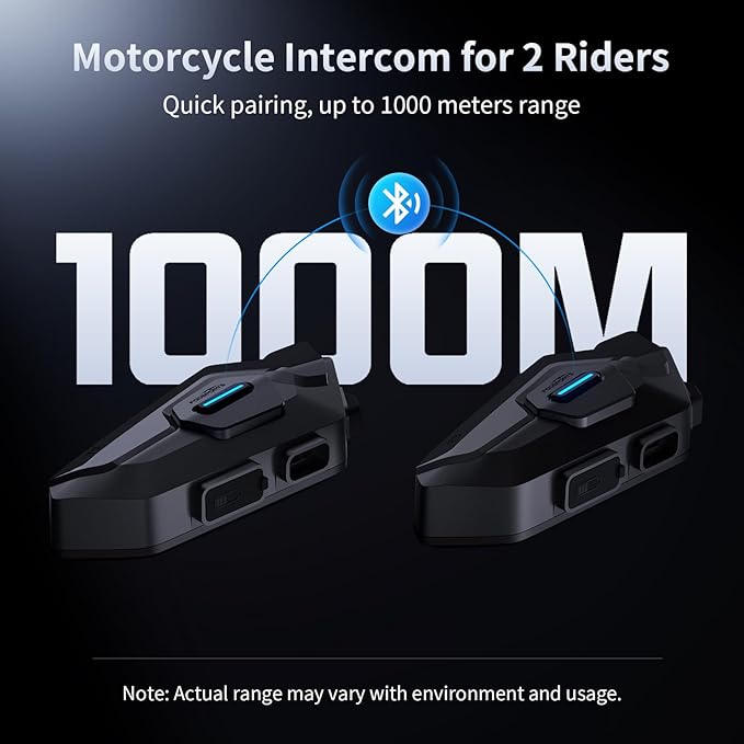 Fodsports T5 Motorcycle Bluetooth Headset with Music Sharing, 2 Riders Helmet Intercom Communication Systems, 9-Language Voice Prompts/Voice Assistant/FM Radio/2 Type Mics/4 Colored Faceplates