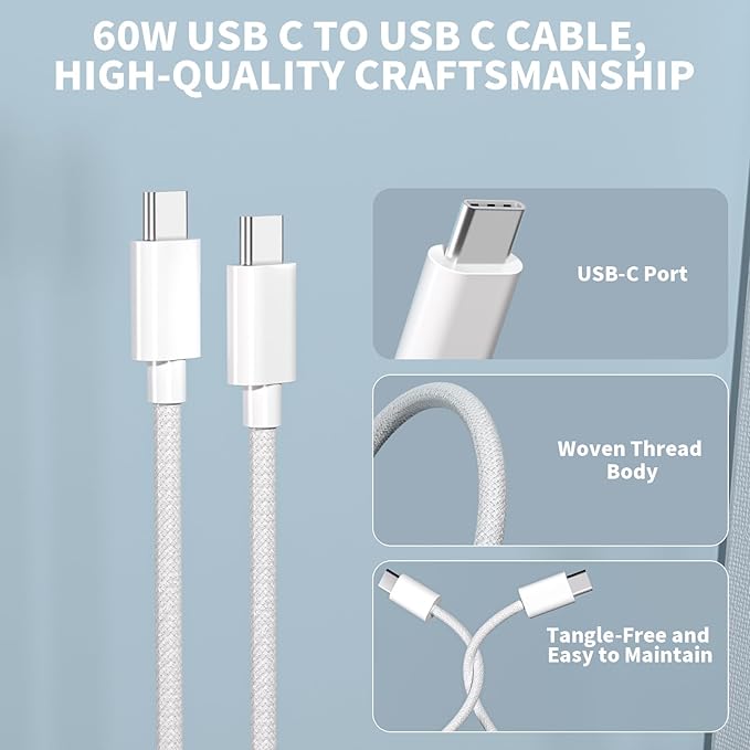iPhone 17 Pro Charger Fast Charging,2-Pack USB C 40W Dynamic Power Adapter with 60W Max Charger Block Long 10FT USBC Woven Cable Cord Compatible with iPhone 17/Air/16/15 Plus/16/15 Pro Max/AirPods Pro
