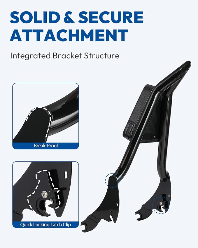 Passenger Sissy Bar Backrest, Integrated Quick Release Backrest Sissy Bar Fit for Harley Davidson Touring Road King Road Glide Electra Glide Street Glide 2009-2024, Black (26inch)