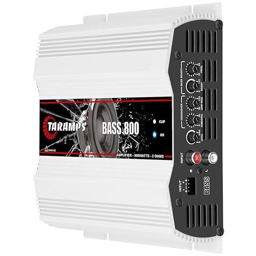 Taramps Bass 800 2 Ohms Monoblock Amplifier 800 Watts Rms 1 Channel 14.4VDC Out Power Full Range, Great for Sub/Bass - Rca/High Level Input, Car Audio
