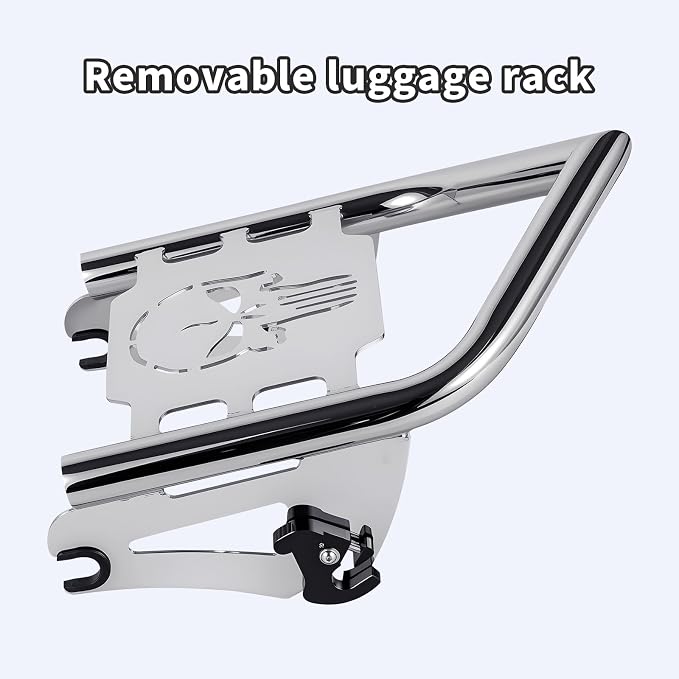 Detachable Luggage Rack for Harley Touring 2009-2026 Street Road Electra Glide/Road King, Chrome（Skull）