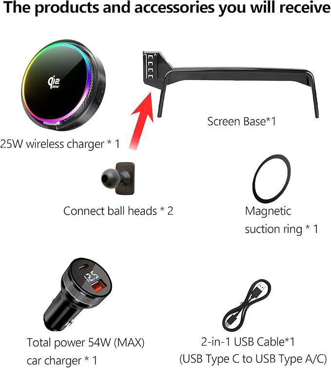 Qi2.2 25W Magnetic Car Mount Charger for Chevrolet Suburban/Tahoe/GMC Yukon 2021 2022 2023 2024 Accessories, for Fast Charging Cell Phone Holder 10.2 Inch Screen Fixed Clip with Cooling Fan