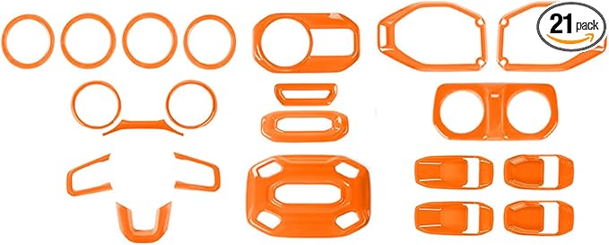 21PCS Orange Interior Trim Kits Fit for 2018-2023 Jeep Wrangler JL JLU & Gladiator JT 4Door Interior Decor Accessories Dashboard AC Headlight Switch Roof Speaker Inner Door Bowl Steering Button Frame
