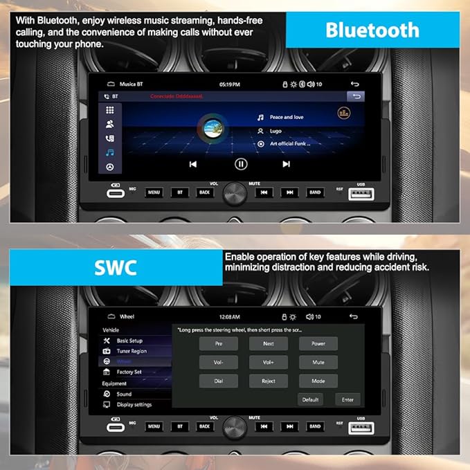 6.86 inch Single Din Car Stereo with CarPlay&Android Auto HD IPS Touchscreen Radio with Bluetooth 5.0, 720P BackupCamera with 6M Cable, Support USB Type-C Charging/USB/Microphone/FM/EQ/GPS/SWC