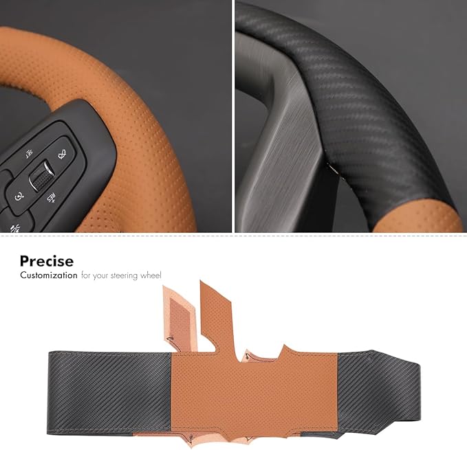 MEWANT Hand Stitch Car Steering Wheel Protector Wrap Cover for GMC Sierra 1500 2019-2023 / Sierra 1500 Limited 2022 / Sierra 2500 2020-2024 / Sierra 3500 2020-2024 / Yukon (XL) 2021-2023 Accessories
