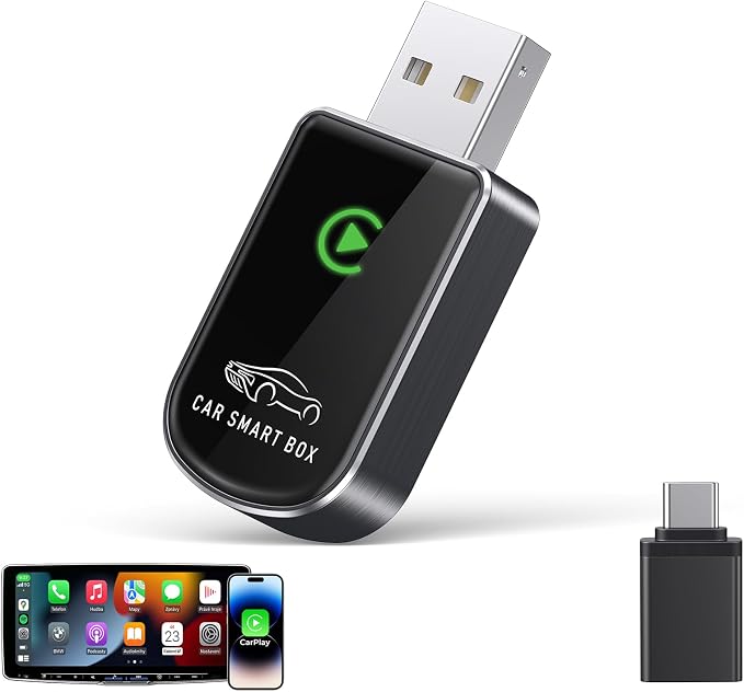 Amzfeel Wireless Carplay Adapter for Apple iPhone, Mini Bluetooth Dongle Convert Factory Wired to Wireless Car Play Plug & Play Auto Connect, Low Latency, GPS for iOS 10+ & Cars 2015+ (Brushed Gery)