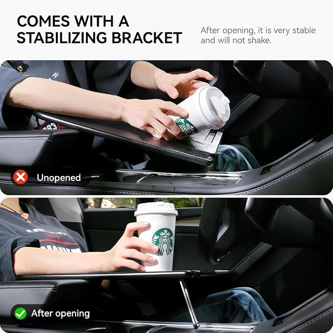 YONZEE Foldable Desk Food Tray (Carbon Edition) for Tesla Model Y Model 3 S X Y Juniper Accessories- Upgraded Table with Support Leg for Dining, in-Car Work, Travel and Outdoor (1 Pack)