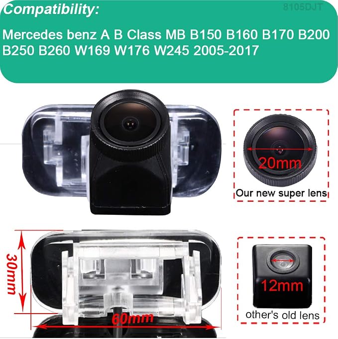 20mm Lens Super Pro HD Car Rear View Backup Camera Vehicle-Specific License Plate Light Reverse Camera Night Vision, Replacement for Mercedes B200 A /W169 B Klasse Class T245 CAR