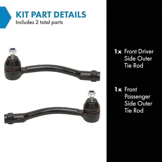 TRQ Front Outer Tie Rod Set 2 Piece Compatible with 2012-2017 Hyundai Accent 12-17 Kia Rio