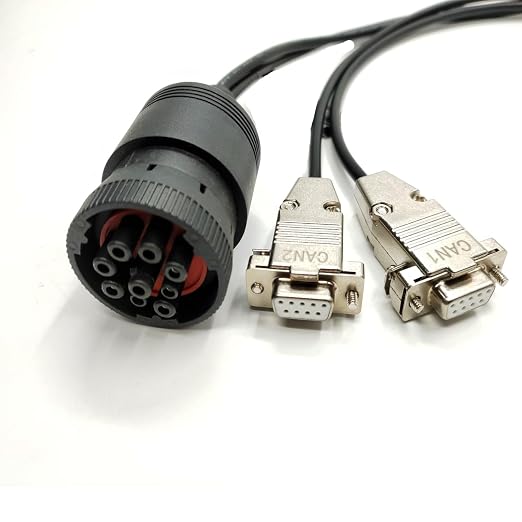 J1939 Deutsch 9Pin Connector to Dual DB9 Female CAN Cable，CAN Bus Diagnostic Adapter Cable for Heavy Duty Vehicles 1Meter