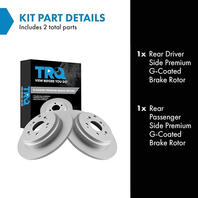 TRQ Rear Brake Rotor Set G Coated Solid Compatible with 2007-2013 Acura MDX 2010-2013 ZDX 2011-2017 Honda Odyssey 2009-2015 Pilot