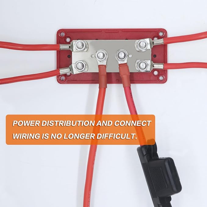 450A 12-48v Busbar Box 6xM8(5/16in) Studs Nickel-Plated Copper Power Distribution Block Battery Junction Block Buss Bar with Accessory kit for Solar Systems RV Electrical Box