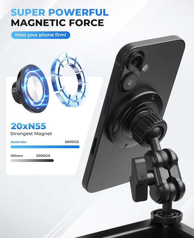 Autorder Magnetic Phone Mount for 2013-2018 Dodge RAM 1500/2500/3500 & 2019+ Classic Accessories - Dash Organizer & Cell Phone Holder for Ram Truck - Hands Free 360° Rotation - ABS Material