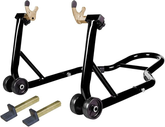 Big RED Motorcycle Stand 500LB, Adjustable Sport Bike Front and Rear Wheel Lift Stands, Fit for Yamaha, Kawasaki, Honda, Suzuki, Black, U+L