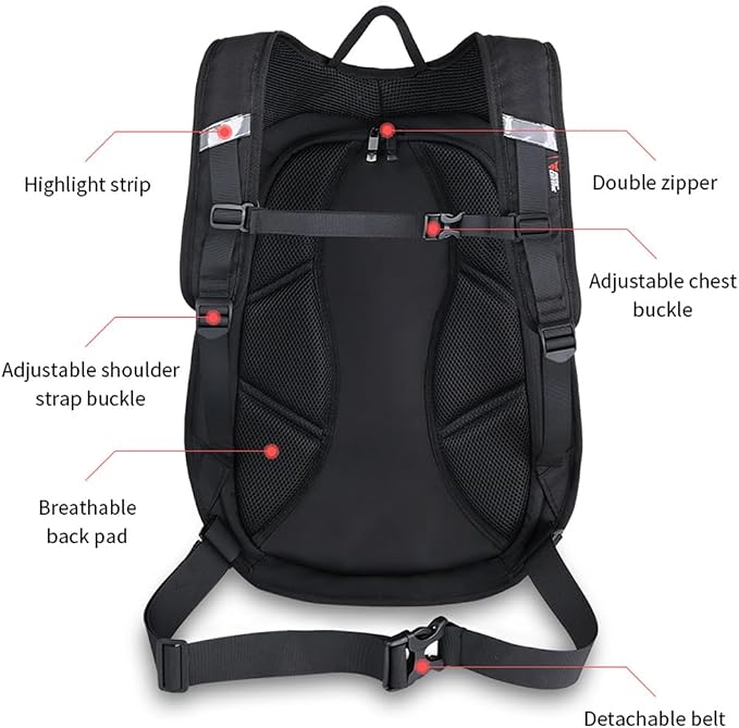 Motorcycle Backpack Waterproof Large Capacity Carbon Fiber Rider Backpack Hard Shell Reflective Motorbike Travel Suitcase Light Version (Red)