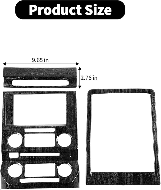 3Pcs Interior Trim Kit Fit for F150 2015-2020, Central Control Navigation Panel/Emergency Light Control Switch/Storage Compartment Decorative Frame (Black)