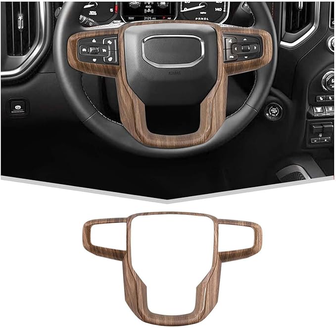 JeCar Steering Wheel Trim Cover Compatible with GMC Sierra 1500 2019-2025, for GMC Sierra 2500HD/3500HD 2020-2024, for GMC Yukon 2021-2024, Wood Grain