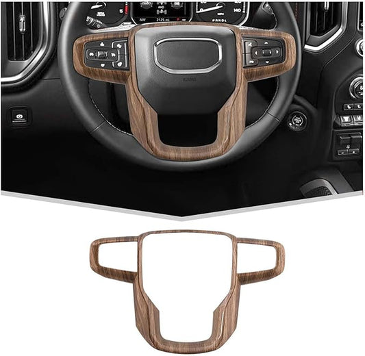 JeCar Steering Wheel Trim Cover Compatible with GMC Sierra 1500 2019-2025, for GMC Sierra 2500HD/3500HD 2020-2024, for GMC Yukon 2021-2024, Wood Grain