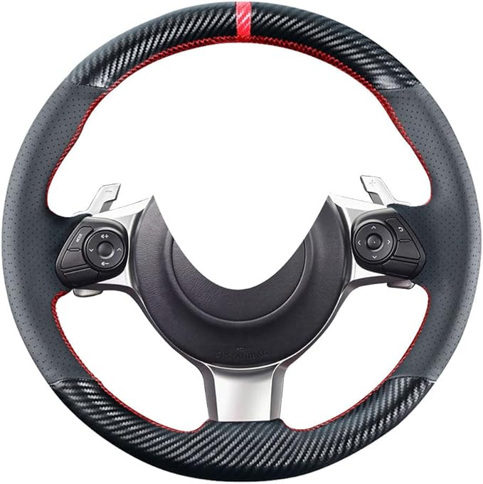 DIY Stitching Carbon Fiber Steering Wheel Cover for Toyota 86 Coupe 2017 2018 2019 2020 2021 / for Subaru BRZ 2017-2020 15 inches Leather Interior Accessories