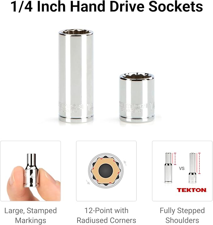 TEKTON 1/4 Inch Drive 12-Point Socket and Ratchet Set, 35-Piece | SKT03202