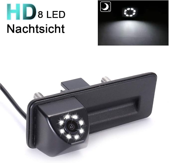8 LEDs Night Vision Super HD Trunk Handle Parking Camera, HD BackupCamera fit for Skoda Fabia Y6/Audi A1/VW Golf 5 V Variant 0603 ALE/Skoda Superb Kombi 2 Bj 2012/Skoda Yeti 2010